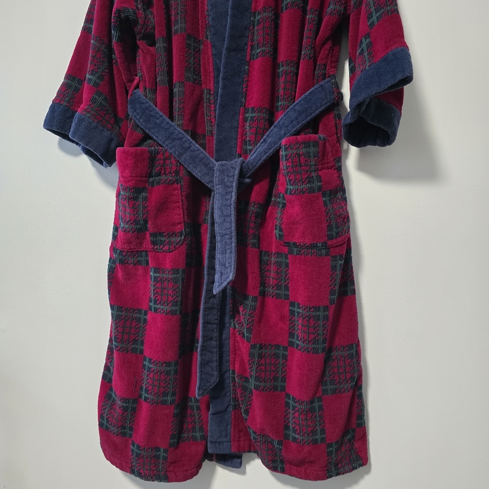 Vintage Christian Dior Men's Red Blue Green Checkered Robe - Picture 4 of 10